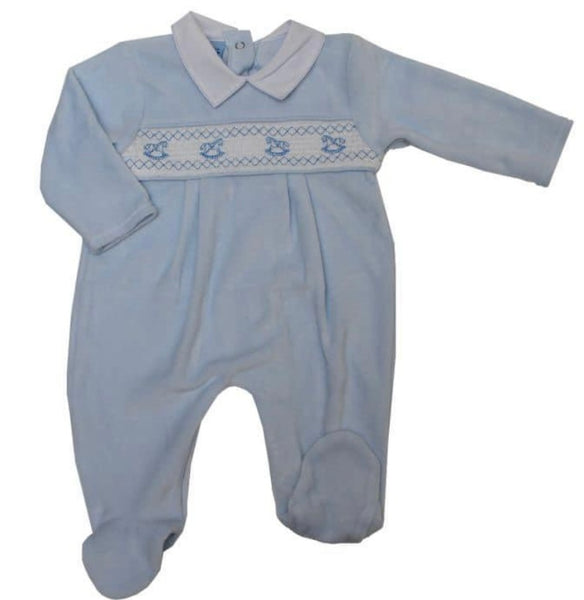 Baby boys smocked rocking horse babygrow
