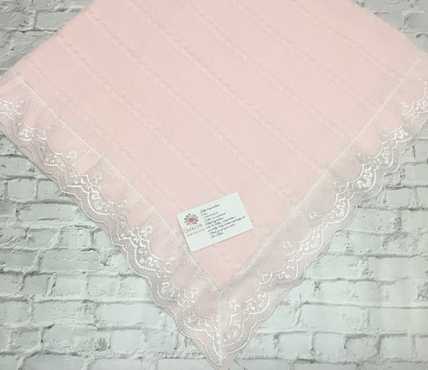 Pink lace trimmed blanket baby girls