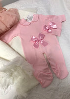 Baby girls satin bow babygrow & hat set