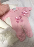Baby girls satin bow babygrow & hat set