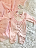 Baby girls frilly and lace chest babygrow