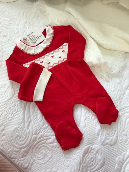 Baby girls frilly collared smocked babygrow small fitting valentines
