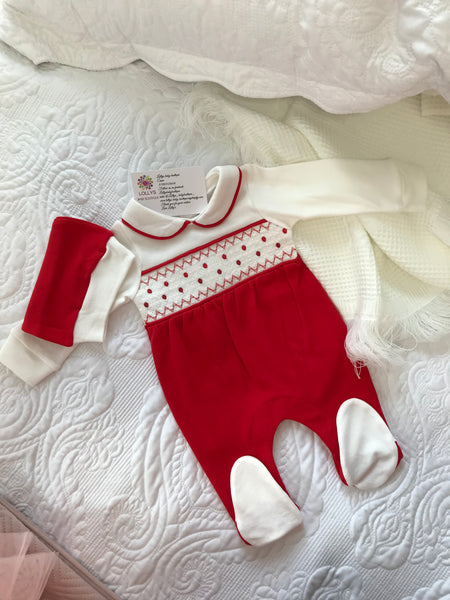 Baby boys collared smocked babygrow small fit Valentine’s Day
