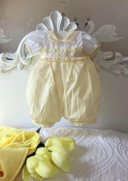 Baby girls lemon slotted romper