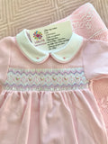 Baby girls new season magnolia smocked babygrow scratch mitts on sleeve
