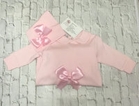 Baby girls satin bow babygrow & hat set