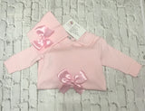 Baby girls satin bow babygrow & hat set