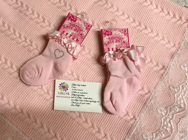 Baby girls ankle socks with silver heart detail or without