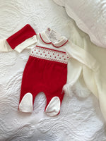 Baby boys collared smocked babygrow small fit Valentine’s Day