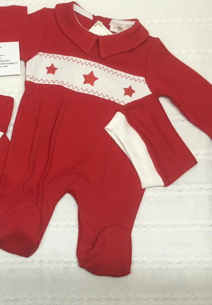 Baby boys smocked collared babygrow small fit