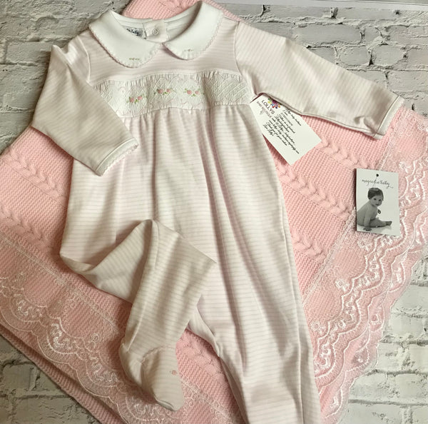 Baby girls magnolia smocking collared babygrow