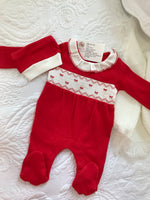 Baby girls frilly collared smocked babygrow small fitting valentines