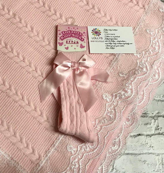 Baby girls long knee sock bow on side