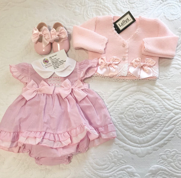 Baby girls smock dress knickers and headband set