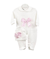 Baby girls satin bow babygrow & hat set