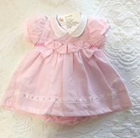 Baby girls smocked bow dress knickers and headband set