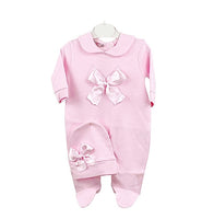 Baby girls satin bow babygrow & hat set