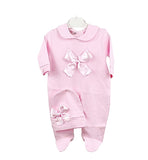 Baby girls satin bow babygrow & hat set