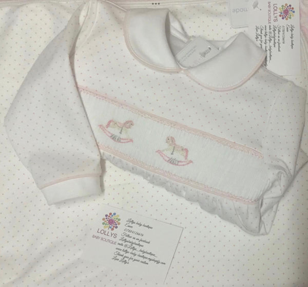 Baby girls smocked rocking horse mini la mode