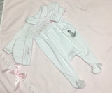 Baby girls smock babygrow and hat set Magnolia