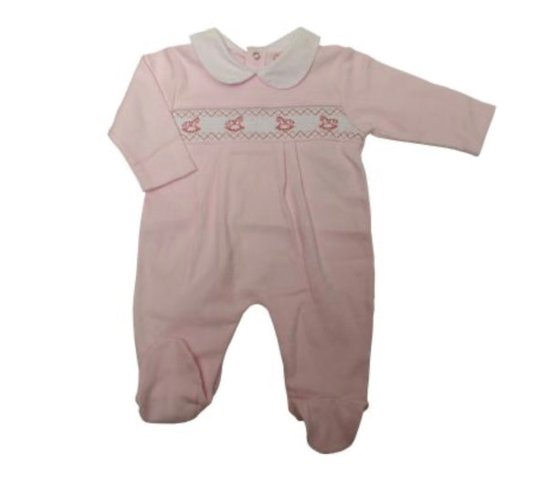 Baby girls rocking horse smocked babygrow
