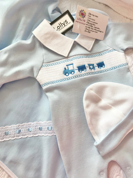 Train baby grow and hat set