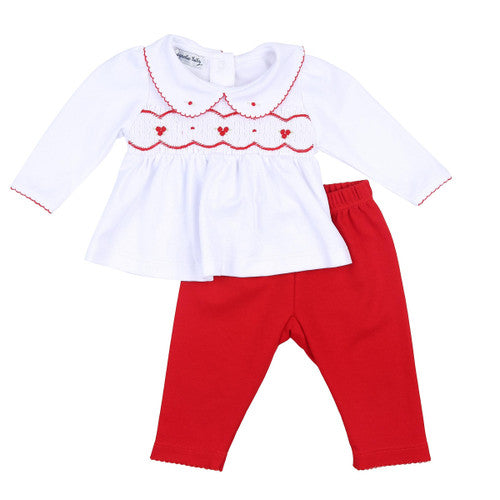 Magnolia Red and white smocked girls pjs