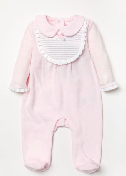 Baby girls pink babygrow velour bibbed
