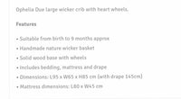 Ophelia Quattro . Heart wheels . White bedding cot. Cot