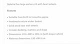 Ophelia Quattro . Heart wheels . White bedding cot. Cot