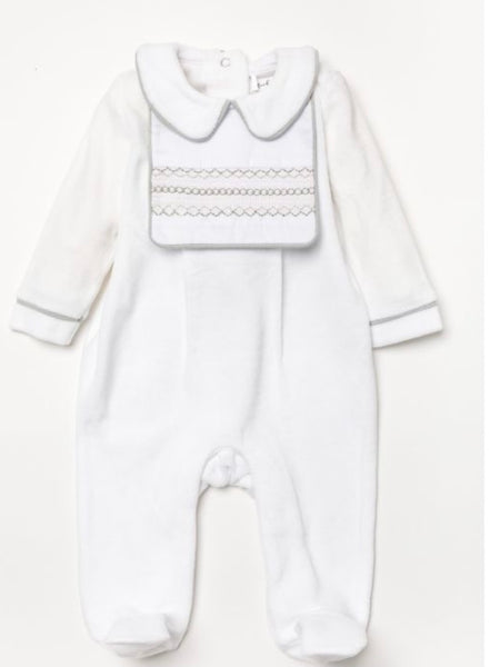 Baby boys embroidered white diamond bib