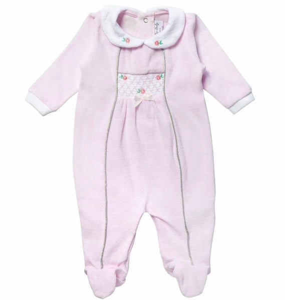 Baby girls pink smocked collared grey stripe