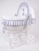 Cloud due heart wheels cot white wicker baske