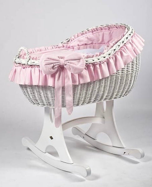 Bianca due rocker . White basket . Pink bedding. Cot .