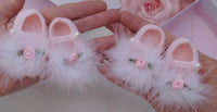 Baby girls Tinkerbell slippers fluff and rosebud pearl button