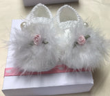 Baby girls Tinkerbell slippers fluff and rosebud pearl button