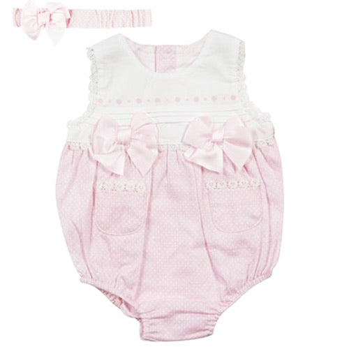 Baby girls 2 bow summer romper plus matching headband