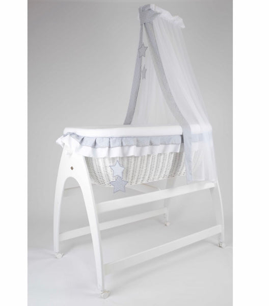 Cloud due. White basket. Grey stars . Cot