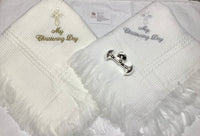 Baby boy baby girl White silver or cream gold  My Christening day shawls