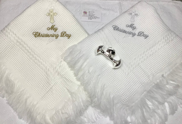 Baby boy baby girl White silver or cream gold  My Christening day shawls