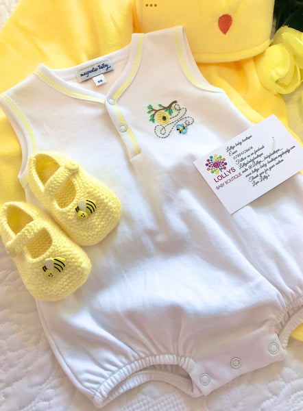Baby boys magnolia little hunny 🐝 romper            slippers available separately