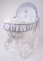 Cloud due heart wheels cot white wicker baske