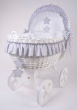 Cloud due heart wheels cot white wicker baske